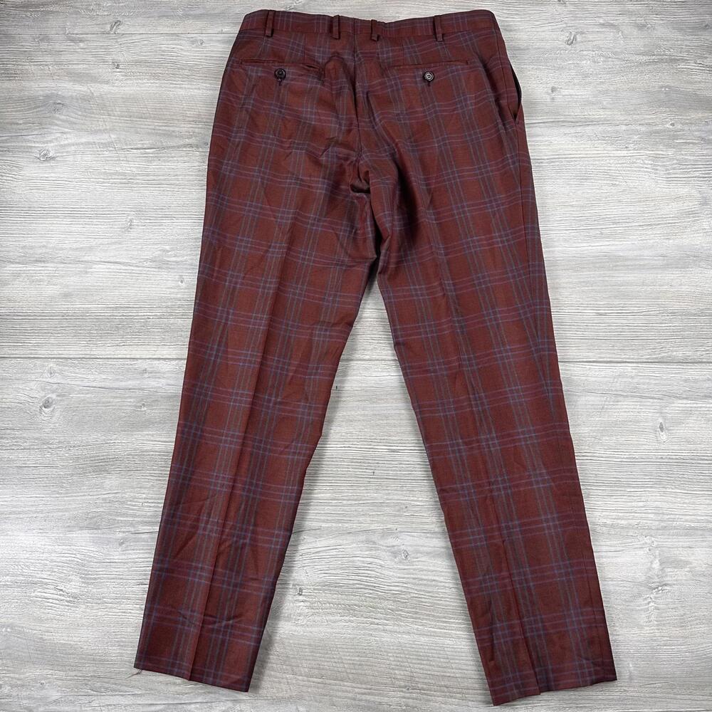 Satore Dress Pants Mens 35x30 Red Orange Check Plaid Reda Super 130's Wool - Picture 7 of 8